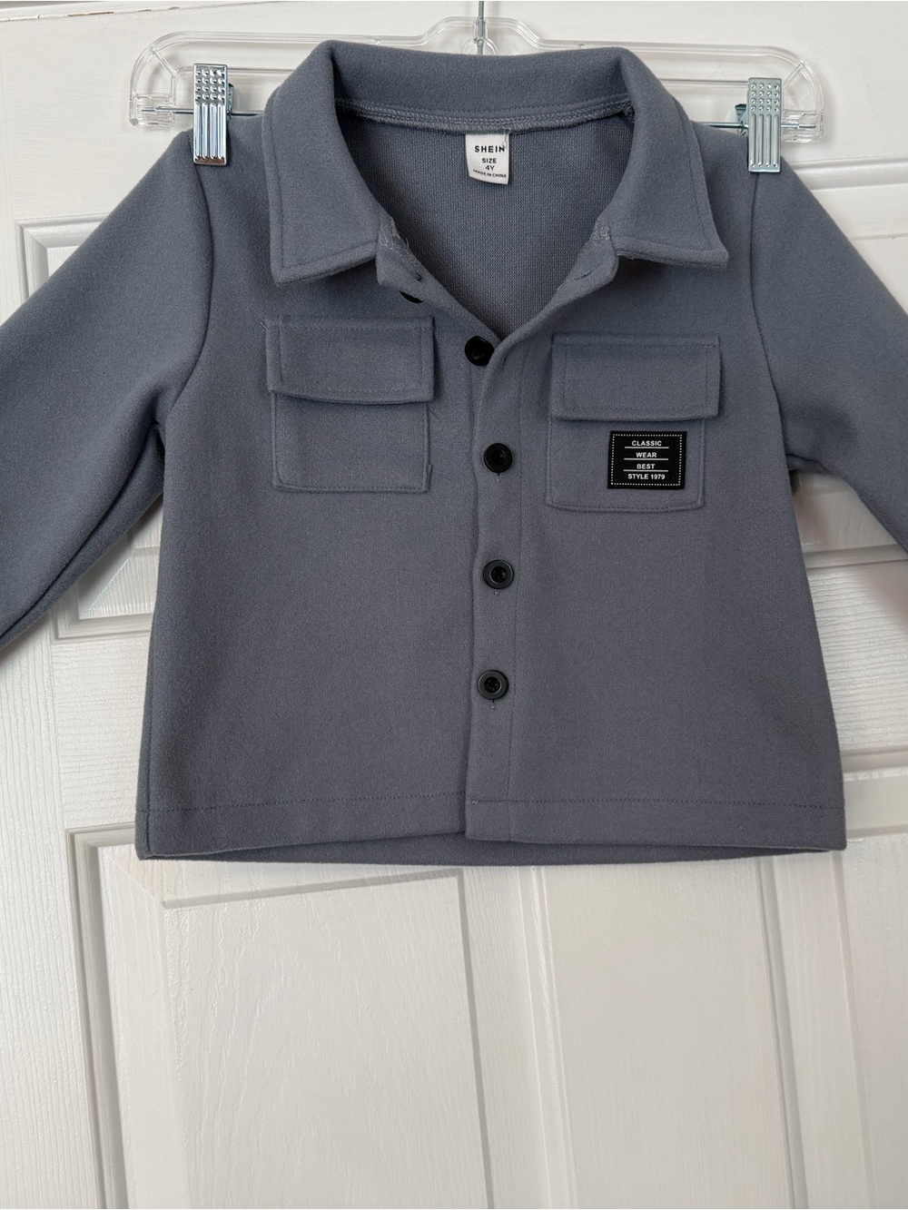 SHEIN Kids Gray Button-Front Fleece Jacket